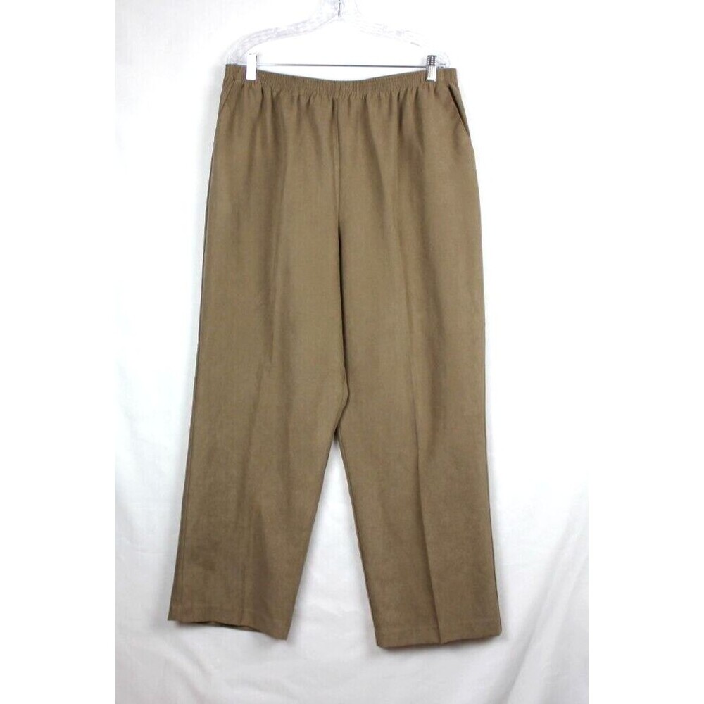 Alfred Dunner Women's Mocha Faux Suede Dress Pants Pull On Elastic Wasit Size 20